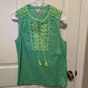 J.Crew Green+Neon Yellow Tank-Embroidery Detail